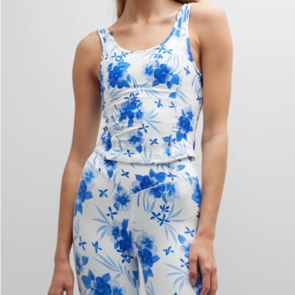 LoveShackFancy Strong Current Indigrina Peplum-Hem Tank Top Floral Blue White XL - Picture 1 of 5